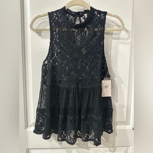 NWT Free People Black lace sleeveless blouse